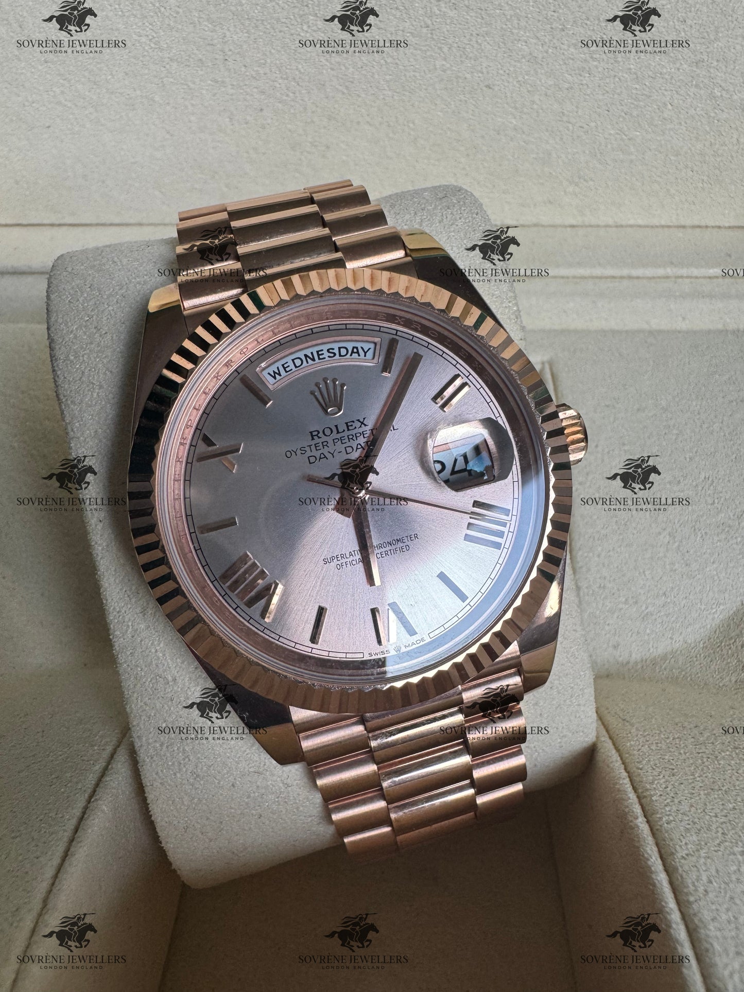 Pre-Owned 2023 Day-Date 40 – Everose Gold with Sundust Dial🌅 🏜️ | Authenticated by Sovrène