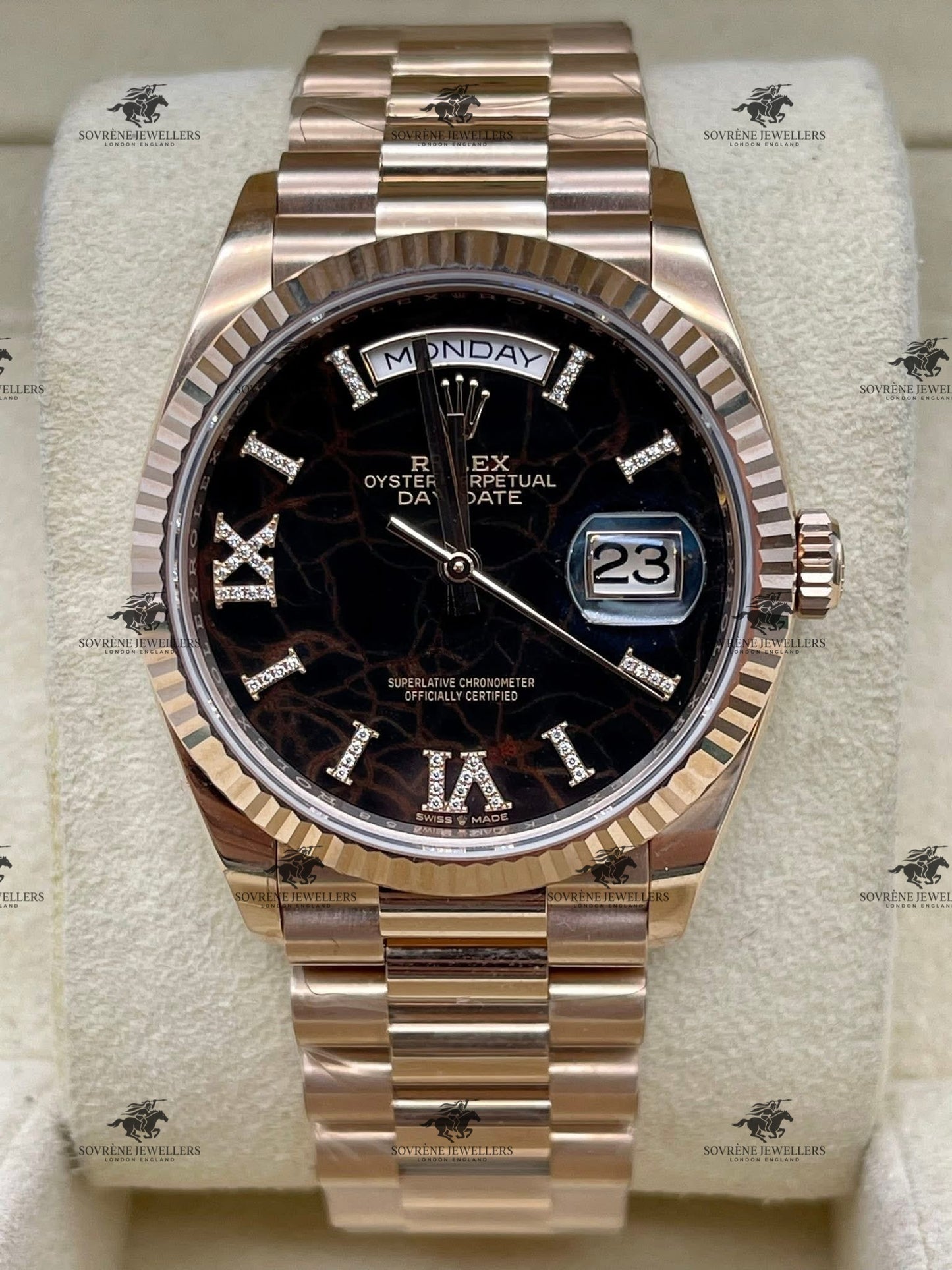 Pre-Owned 2024 Day-Date 40 – Everose Gold with Unique Dial & Diamond Accents | Authenticated by Sovrène