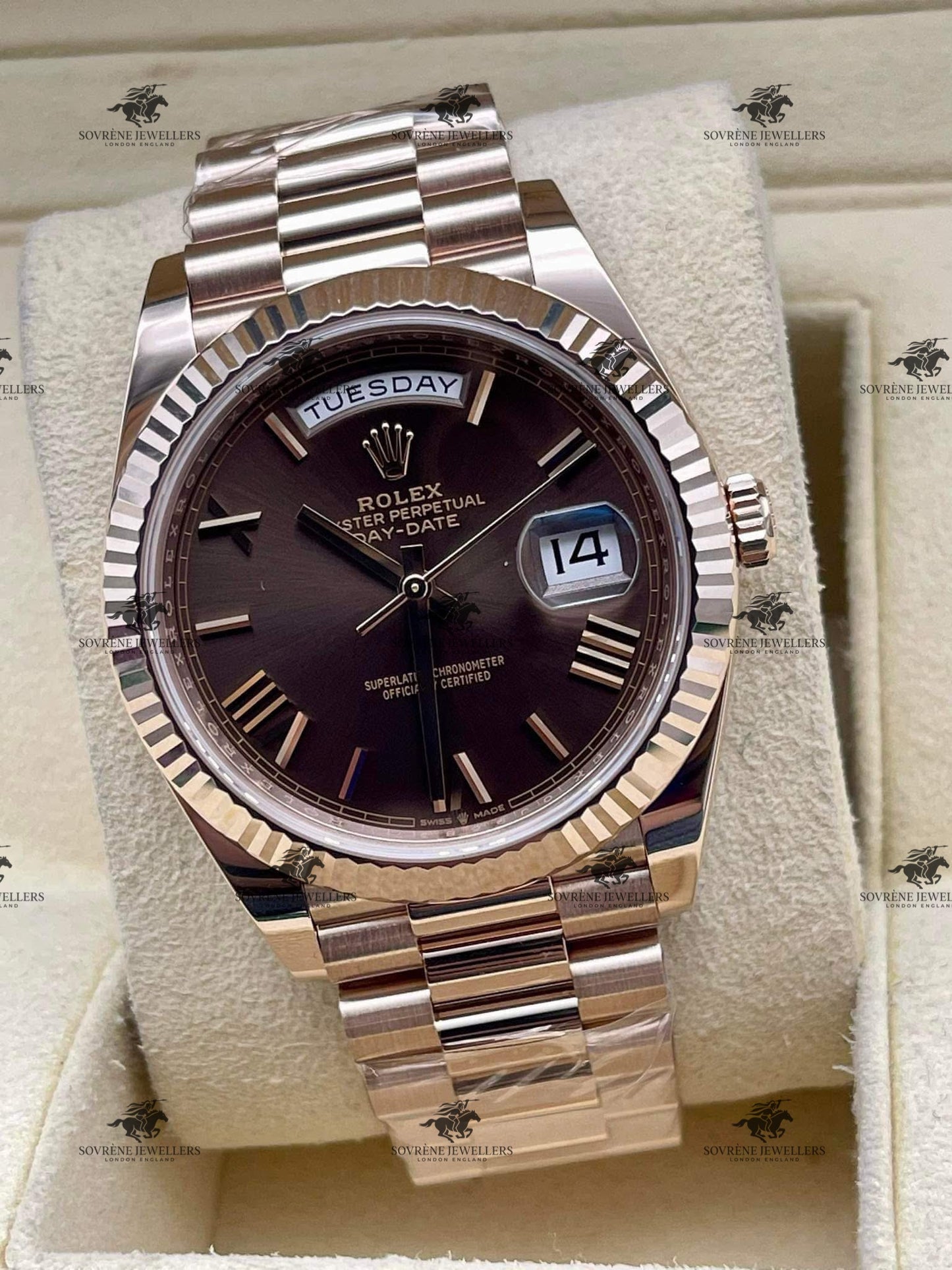 Pre Owned Rolex Day Date 40 Everose Gold Chocolate Dial Ref. 228235 | Authenticated by Sovrène