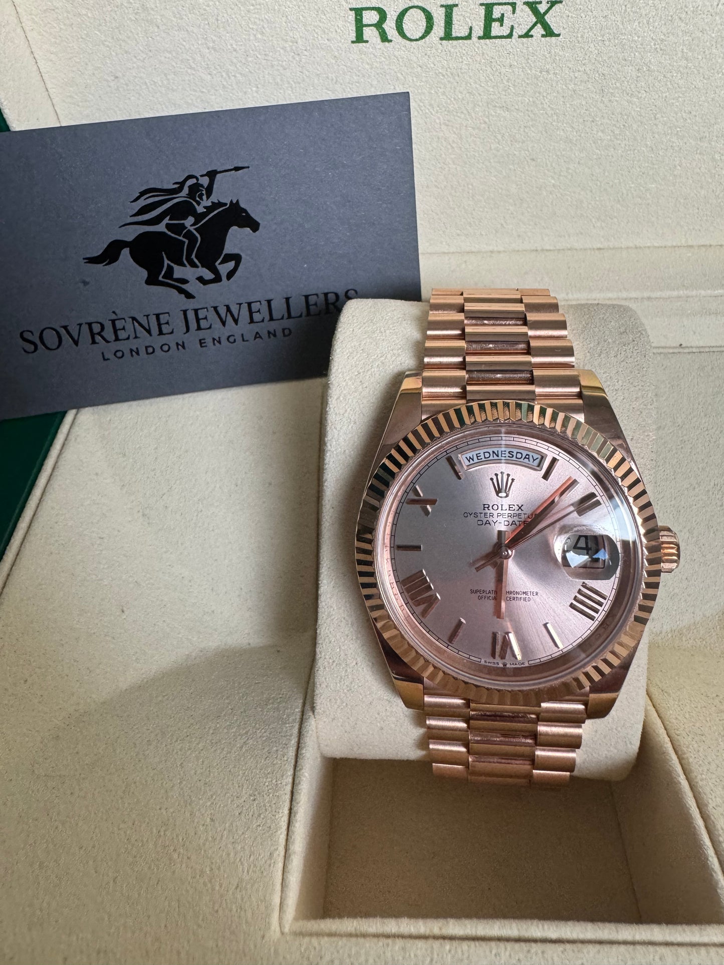 Pre-Owned 2023 Day-Date 40 – Everose Gold with Sundust Dial🌅 🏜️ | Authenticated by Sovrène