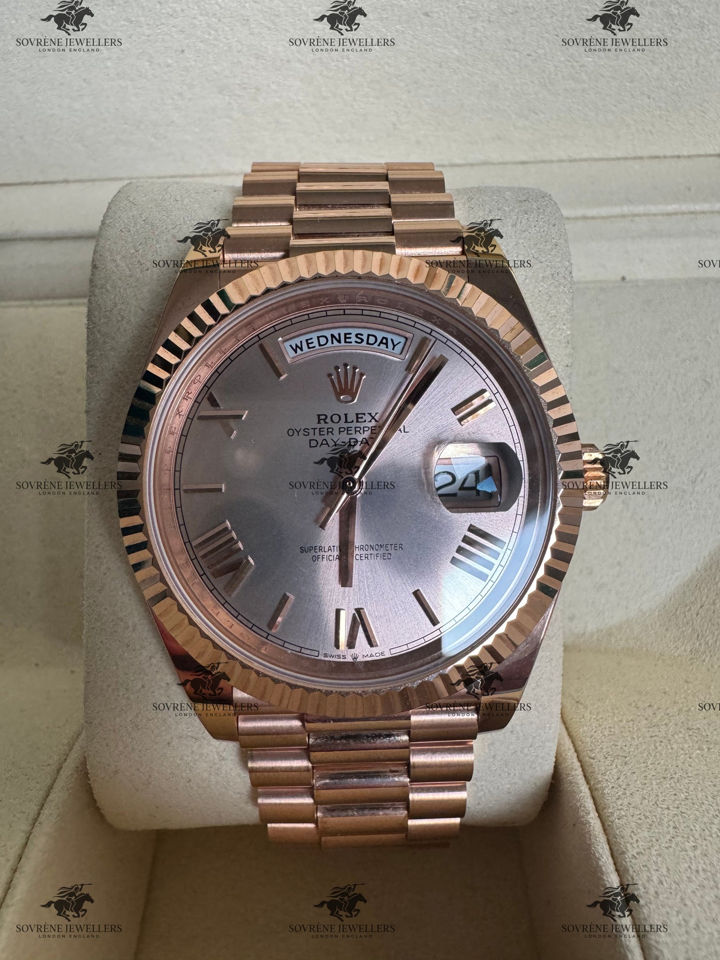 Pre-Owned 2023 Day-Date 40 – Everose Gold with Sundust Dial🌅 🏜️ | Authenticated by Sovrène