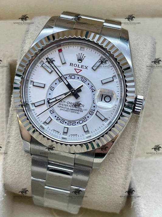 Pre-Owned Rolex Sky-Dweller – Stainless Steel & White Dial ref number 326934 | Authenticated by Sovrène