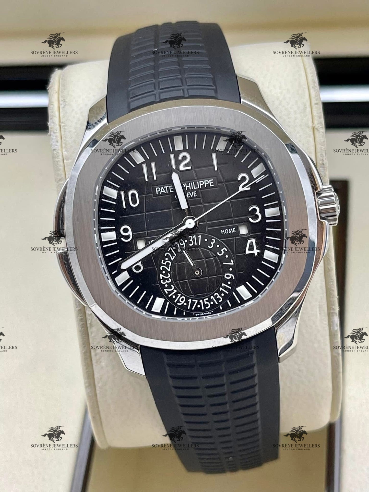 Pre Owned Patek Philippe Aquanaut Travel Time 5164A Stainless Steel Black Dial | Authenticated by Sovrène