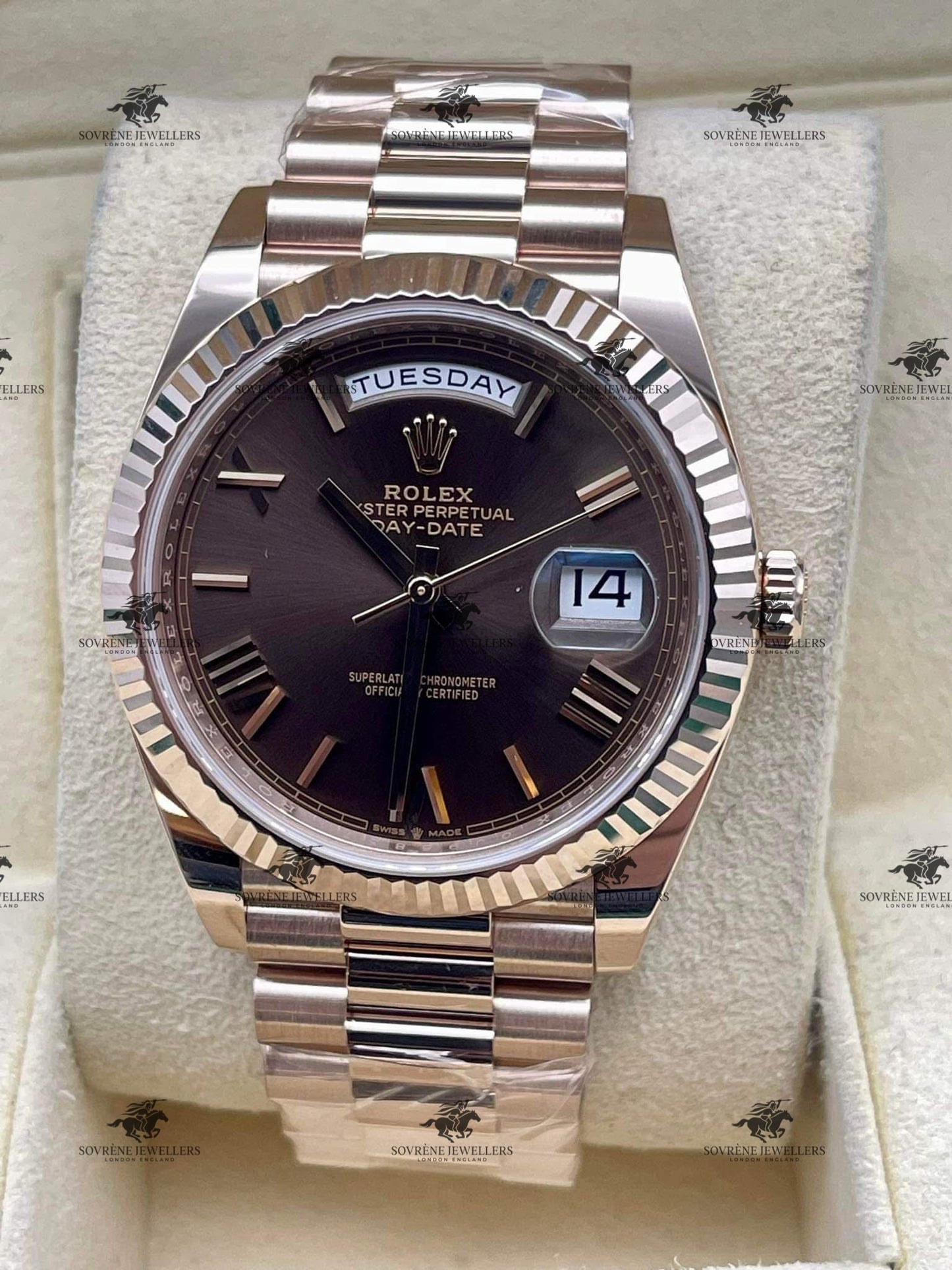 Pre Owned Rolex Day Date 40 Everose Gold Chocolate Dial Ref. 228235 | Authenticated by Sovrène