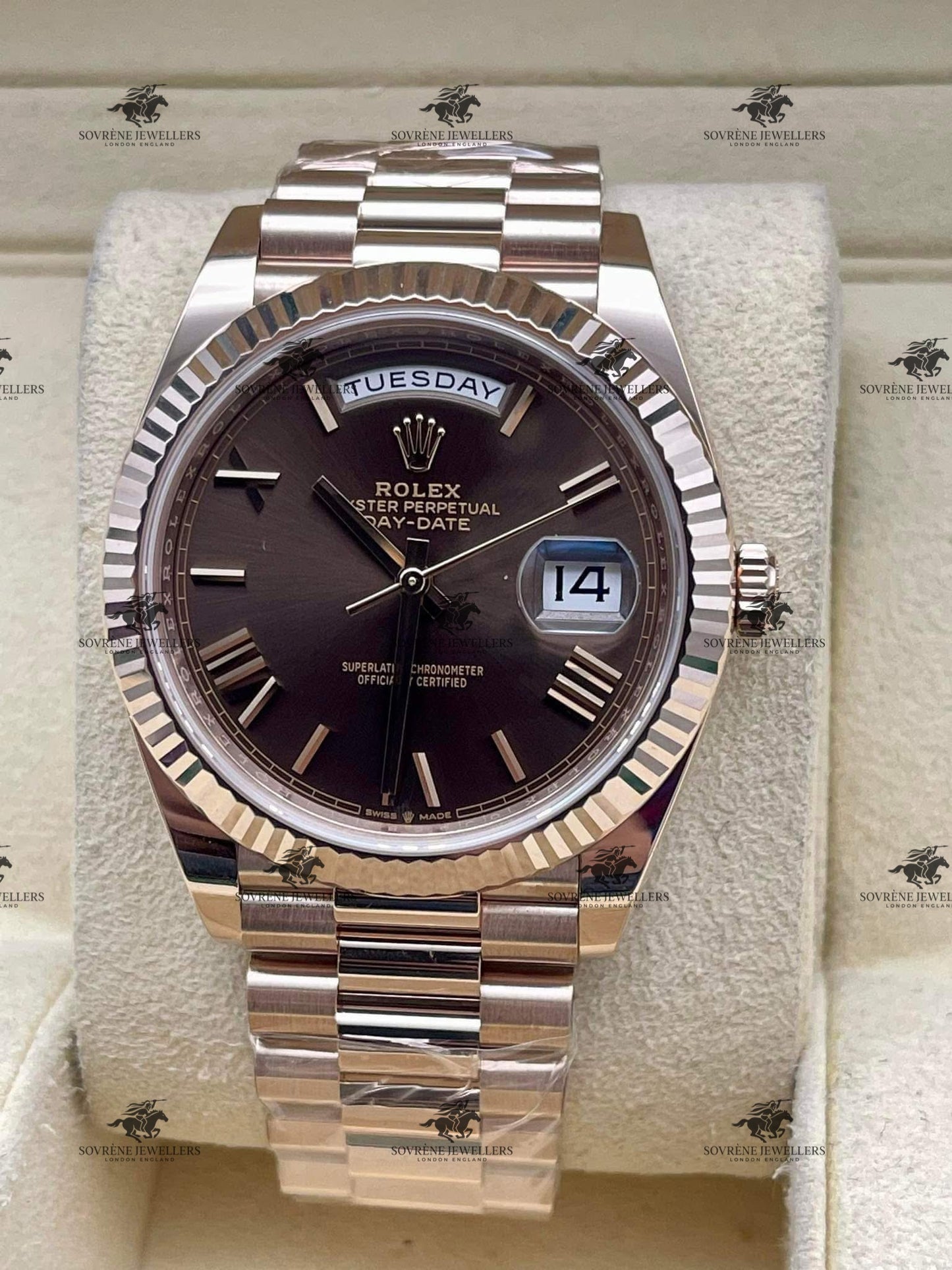 Pre Owned Rolex Day Date 40 Everose Gold Chocolate Dial Ref. 228235 | Authenticated by Sovrène