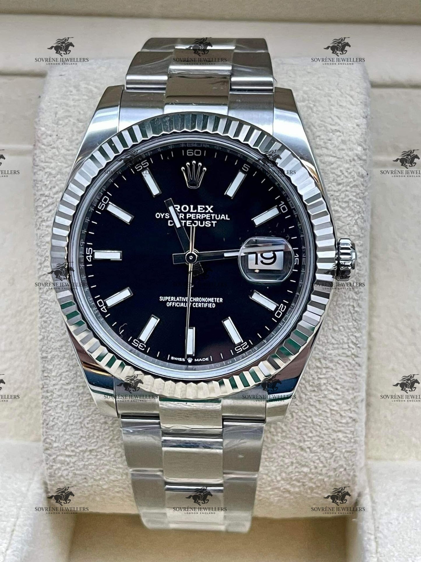 Pre Owned Rolex Datejust 41 Stainless Steel Black Dial Fluted Bezel Ref 126334 | Authenticated by Sovrène