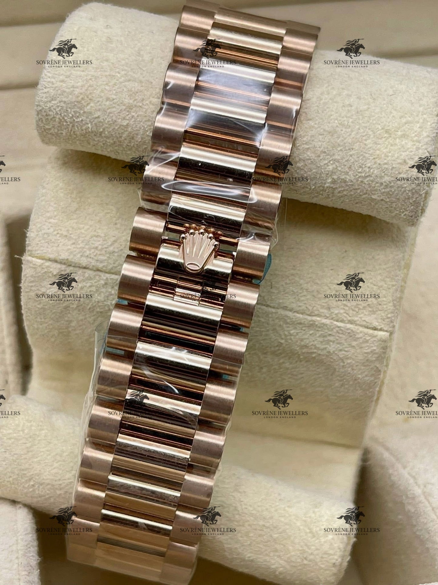 Pre Owned Rolex Day Date 40 18ct Everose Gold Eisenkiesel Roman Diamond Dial | Sovrène Jewellers London | Authenticated by Sovrène